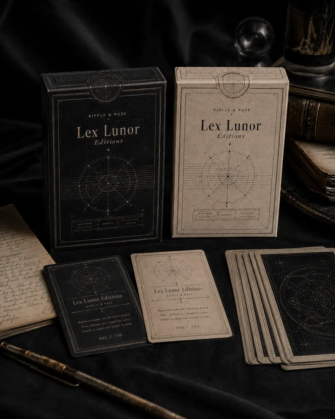 Black and bone Lex Lunor editions with registration cards