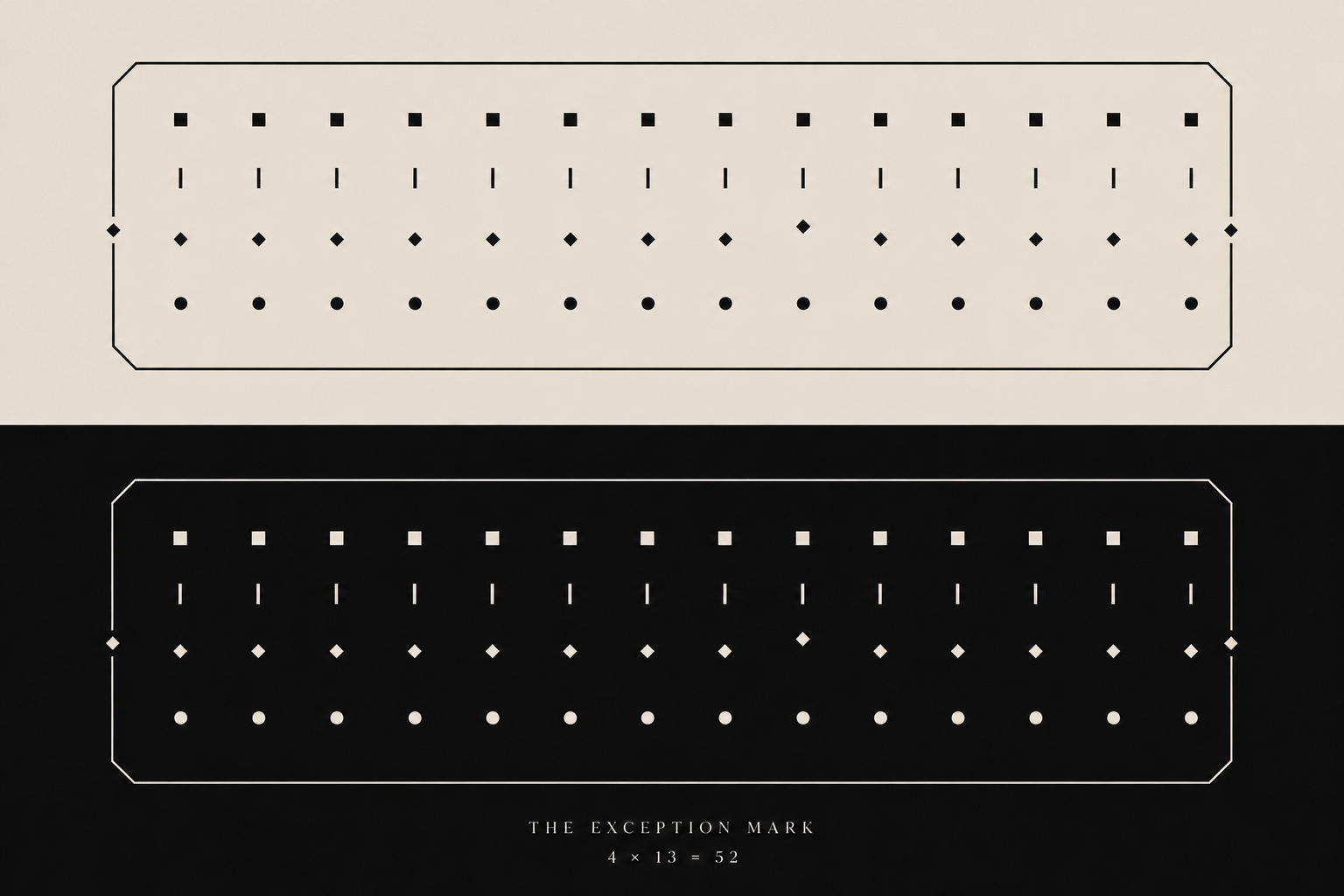The Exception Mark, four by thirteen register